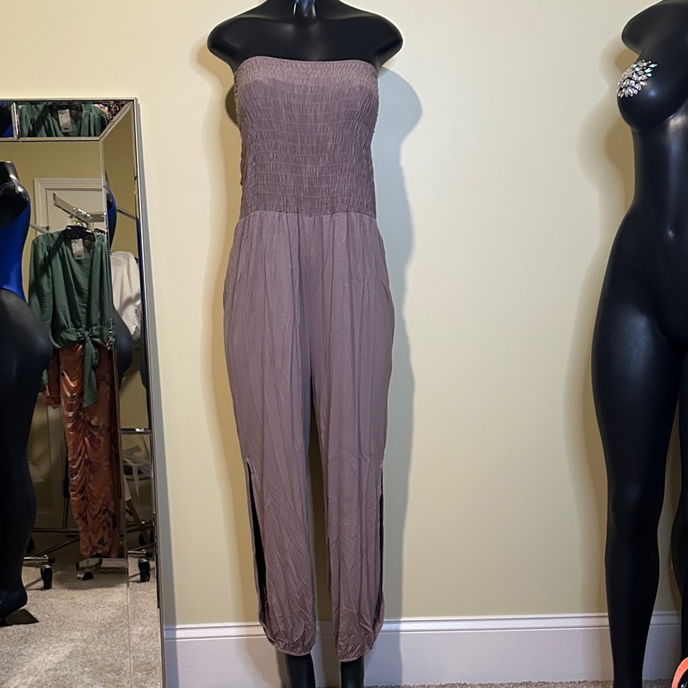 Elegant Brown Strapless Jumpsuit